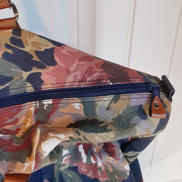 VTG Gitano 80's/90's Navy Floral Cotton Canvas Duffle Weekender Bag - Picture 9 of 16